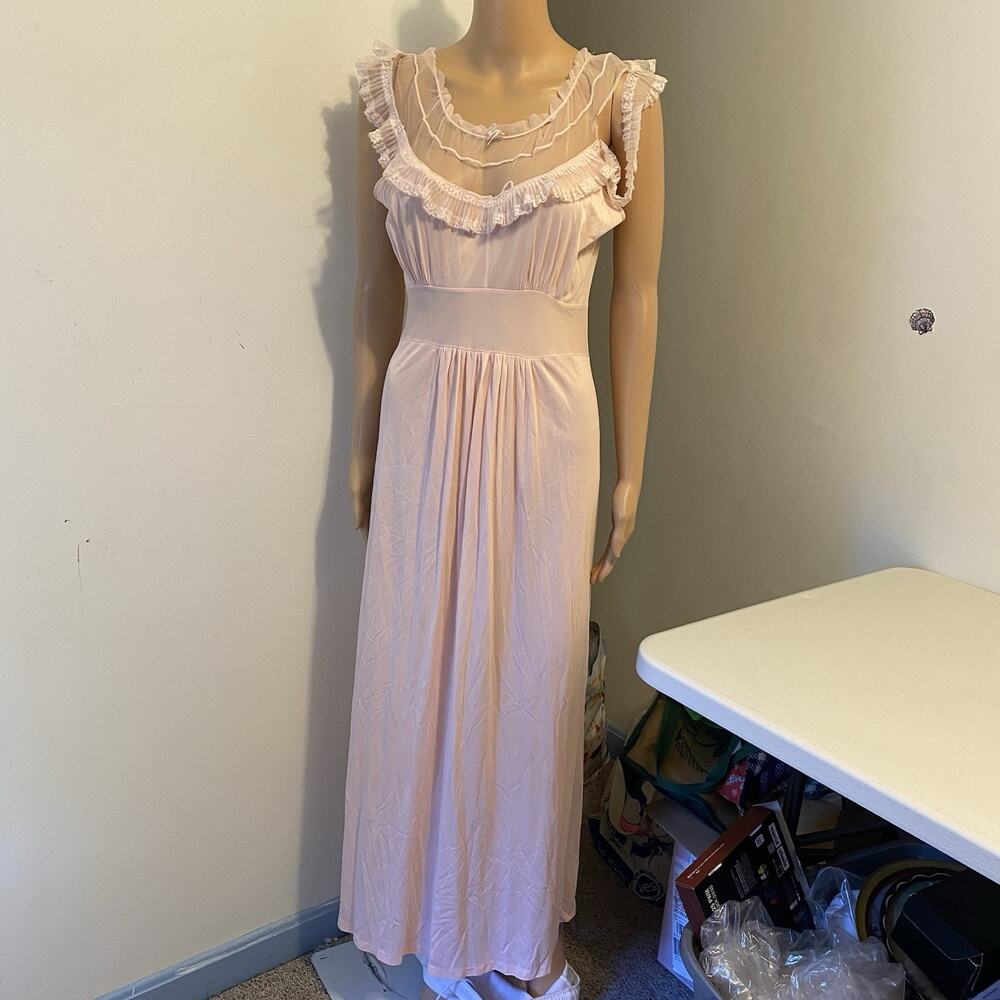 Vintage Pink Nightgown PEIGNOIR Robe SlipDress SHEER BABYDOLL Fairy Core XS/S - Picture 8 of 11